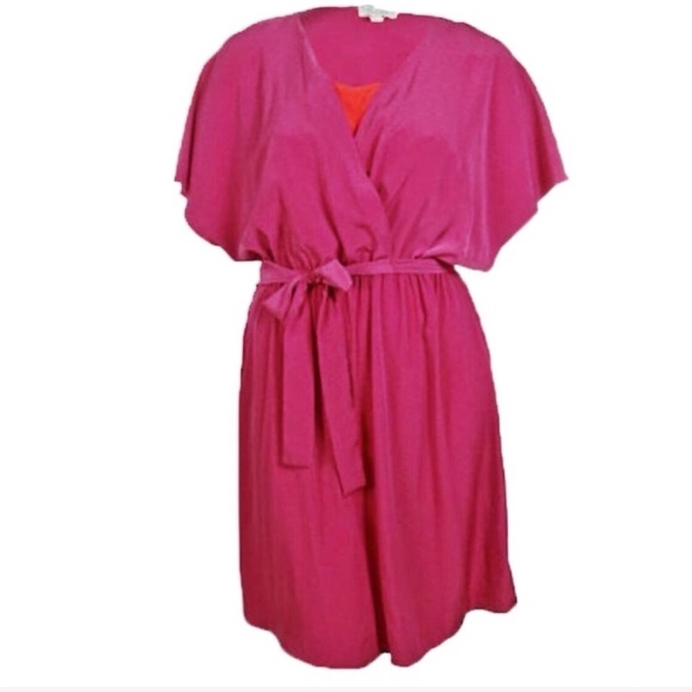 3X Prelude Layered Flutter Sleeve Beach Cover Up Dress Fuchsia Red Contrast Slip
